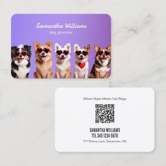 Carte De Visite 🐾 Chien Grooming QR personnalisé (Devant / Derrière)