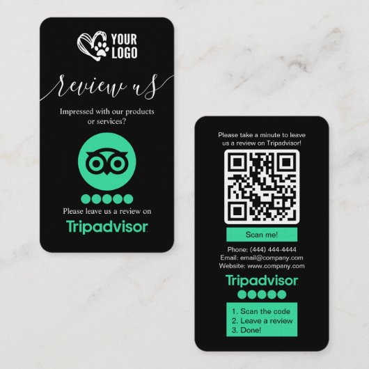 Carte De Visite Chien Grooming TripAdvisor - Demande de révision Q (Devant / Derrière)