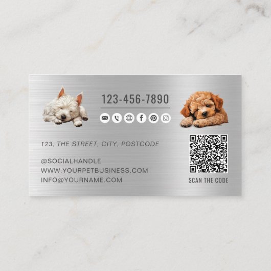 Carte De Visite Chien Grossissant QR Code Social Media Animaux de (Dos)
