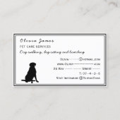 Carte De Visite Chien marcheur service de soins pour animaux de co (Dos)