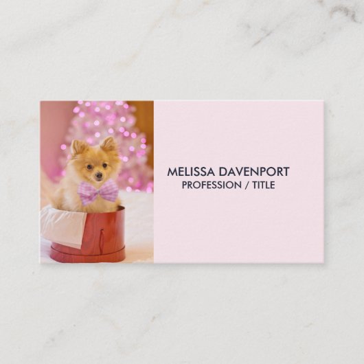 Carte De Visite Chien mignon avec cabot rose Photo de Noël (Devant)