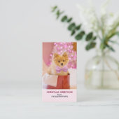 Carte De Visite Chien mignon avec cabot rose Photo de Noël (Debout devant)