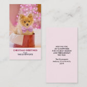 Carte De Visite Chien mignon avec cabot rose Photo de Noël (Devant / Derrière)