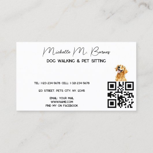 Carte De Visite Chien moderne à chier Walker assis QR Code (Dos)