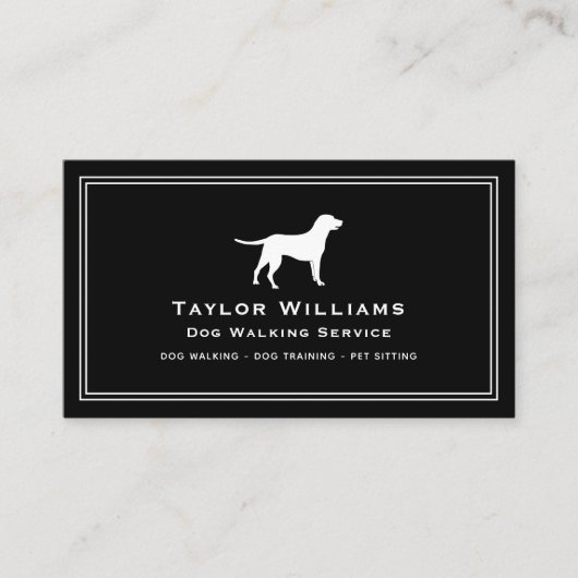 Carte De Visite Chien noir blanc Walker Puppy Trainer Animal assis (Devant)