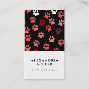 Carte De Visite Chien noir et rose Empreinte de patte  Dog Groomer