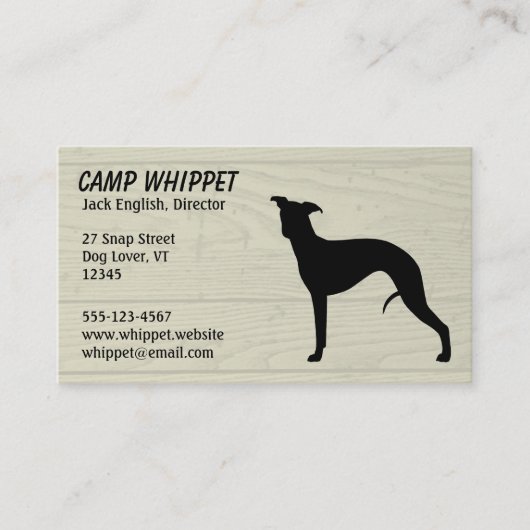 Carte De Visite Chien noir Whippet Silhouette Faux Style bois (Devant)