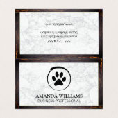 Carte De Visite Chien Paw | Marbre | Bordure du bois (Extérieur déplié)
