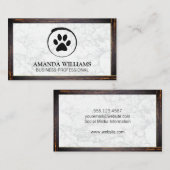 Carte De Visite Chien Paw | Marbre | Bordure du bois (Devant / Derrière)