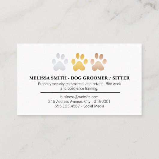 Carte De Visite Chien Paws (Argent, or, bronze) | Code QR (Dos)