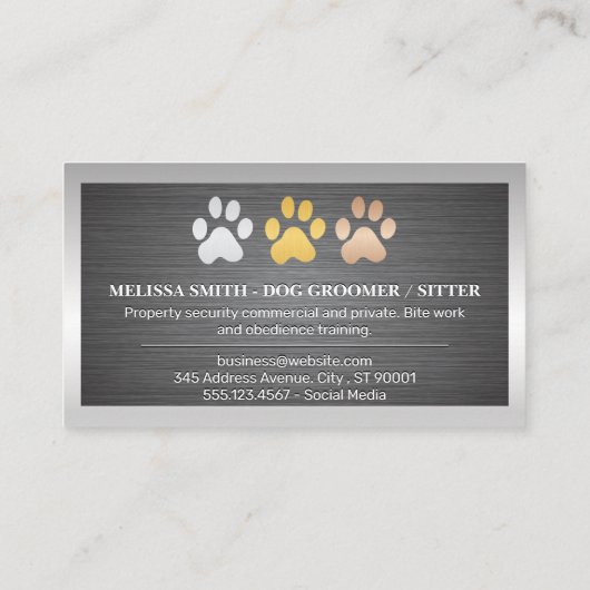 Carte De Visite Chien Paws Métal | Code QR (Dos)