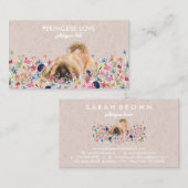 Carte De Visite Chien Pékinois jouant avec des fleurs (Devant / Derrière)