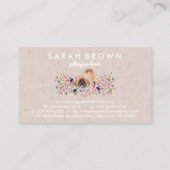 Carte De Visite Chien Pékinois jouant avec des fleurs (Dos)