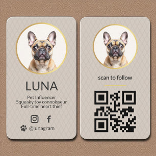 Carte De Visite Chien Pet Élégant Photo Gold Social Media Code QR
