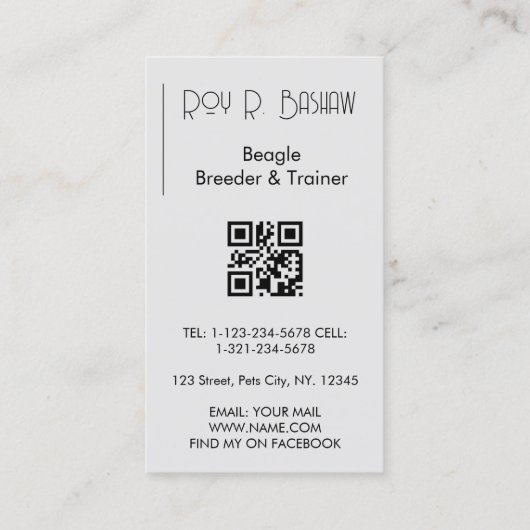 Carte De Visite Chien Puppy Breeder Trainer Beagle QR Code Canine (Dos)