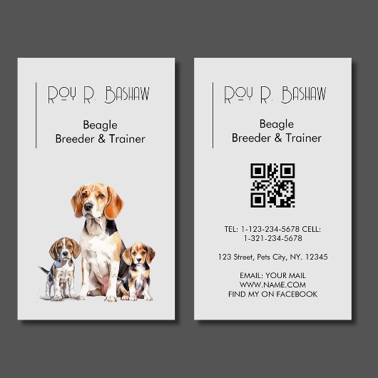 Carte De Visite Chien Puppy Breeder Trainer Beagle QR Code Canine