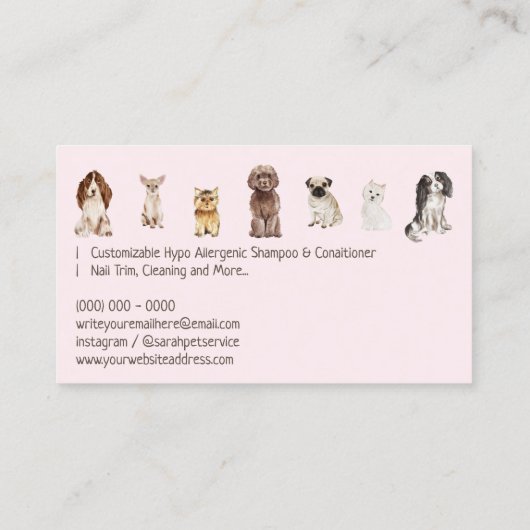 Carte De Visite Chien rose Grooming Petites races Chiot (Dos)