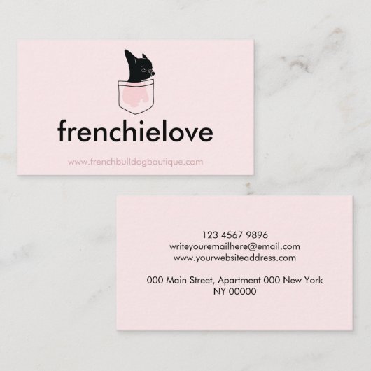 Carte De Visite Chien rose Puppy Pocket mignonne Français Buldog (Devant / Derrière)