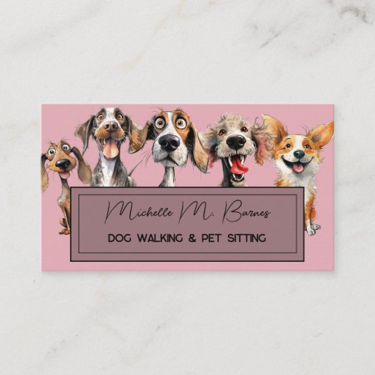 Carte De Visite Chien rose roux Walker Sitter QR Code moderne (Devant)