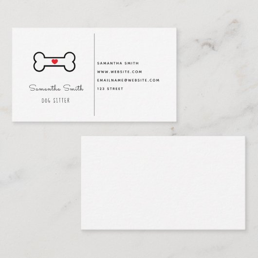 Carte De Visite Chien Sitter | Icône d'os de chien (Devant / Derrière)