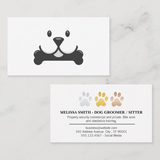 Carte De Visite Chien tenant l'os | Services animaux (Devant / Derrière)