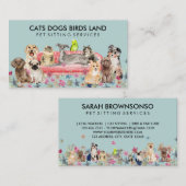 Carte De Visite Chien Vert Doux Chat Oiseau Hôtel Canapé Animaux a (Devant / Derrière)