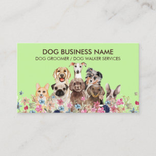 Carte De Visite Chien vert toilettage boutique chiots de baby-sitt