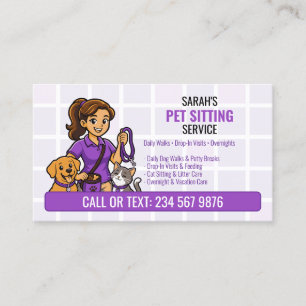 Carte De Visite Chien Violet Chat Dessin Animé Fille QR Garde d'An