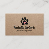 Carte De Visite Chien Walker Animal Sitter Paw Heart Rustique Kraf (Devant)