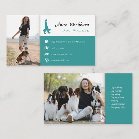 Carte De Visite Chien Walker | Entraîneur de chiens | Soins aux an (Devant / Derrière)