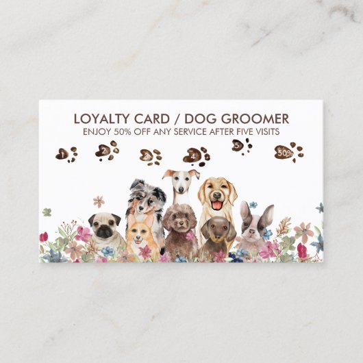 Carte De Visite Chien Walker Grooming Petsitter Cute Loyauté (Devant)