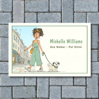 Carte De Visite Chien Walker | Sentier pour animaux | Fille Marche