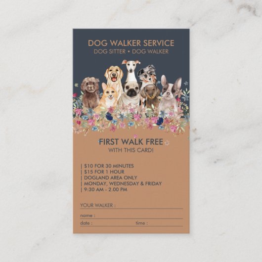 Carte De Visite Chien Walker Service Cadeau gratuit (Devant)