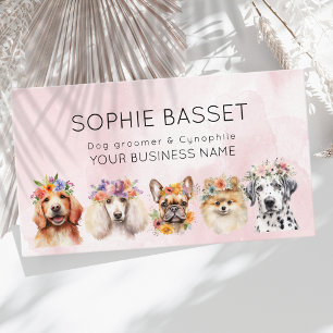 Carte De Visite Chiens adorables avec couronne de fleurs, aquarell