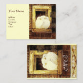 Carte De Visite CHIENS BLANCS À LA FENÊTRE DE FERME, Monogramme Ja (Devant / Derrière)