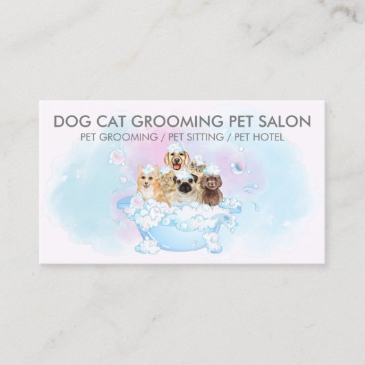 Carte De Visite Chiens bleus roses chats spa Groomer pour animaux (Devant)