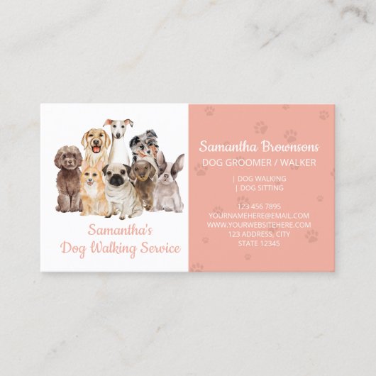 Carte De Visite Chiens d'aquarelle Orange Paws (Devant)