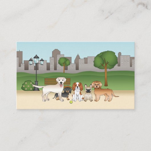 Carte De Visite Chiens De Cartoon Dans Un Parc - Chiens Services D (Devant)