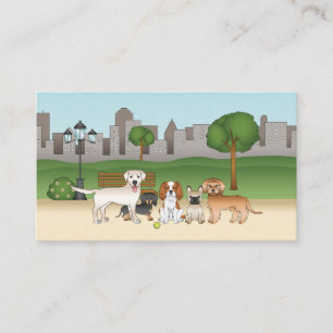 Carte De Visite Chiens de Dessin Animé Mignons Dans Un Parc - Serv