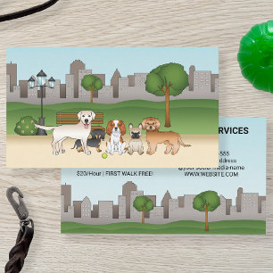 Carte De Visite Chiens de Dessin Animé Mignons Dans Un Parc - Serv