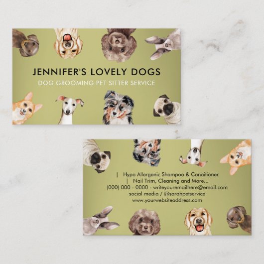 Carte De Visite Chiens de petite taille Green Cute (Devant / Derrière)