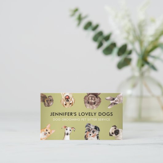 Carte De Visite Chiens de petite taille Green Cute (Debout devant)