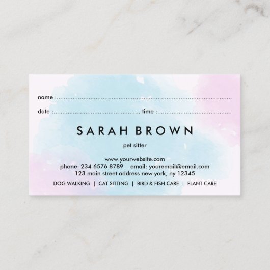 Carte De Visite Chiens d'eau rose Bleu Chats Groomer Rendez-vous (Dos)