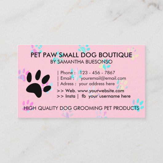 Carte De Visite Chiens d'embarquement turquoise en patte rose (Dos)