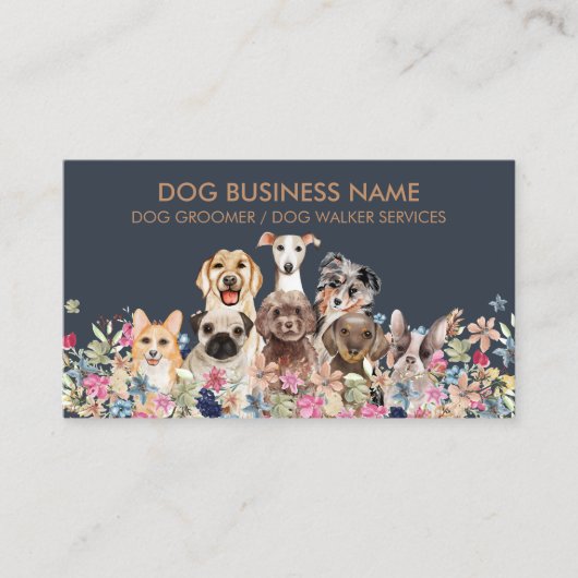Carte De Visite Chiens Dessinant Fleurs Design Moderne Simple (Devant)
