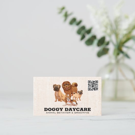 Carte De Visite Chiens en groupe | Code QR (Debout devant)