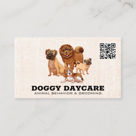 Carte De Visite Chiens en groupe | Code QR (Devant)
