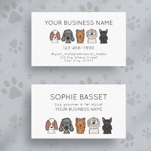 Carte De Visite Chiens Mignons Simples Blanc Toilettage