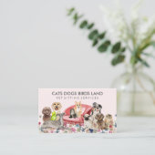 Carte De Visite Chiens Roses Chat Oiseau Hôtel Canapé Animaux Salo (Debout devant)