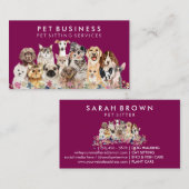 Carte De Visite Chiens Spas Pet Groomer Chats rose violet Floral r (Devant / Derrière)